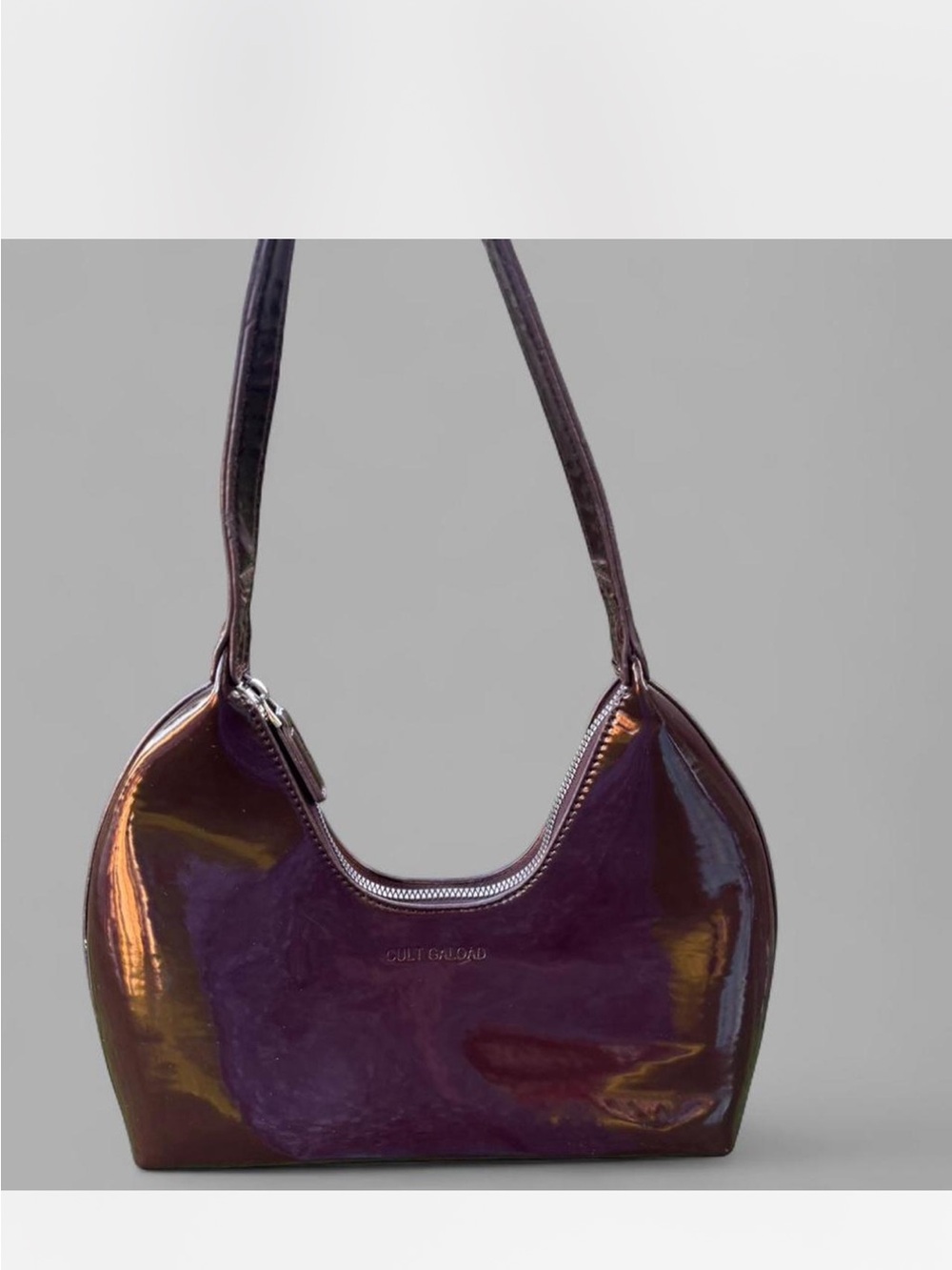 Dark Brown Glossy Vegan Leather Shoulder Bag